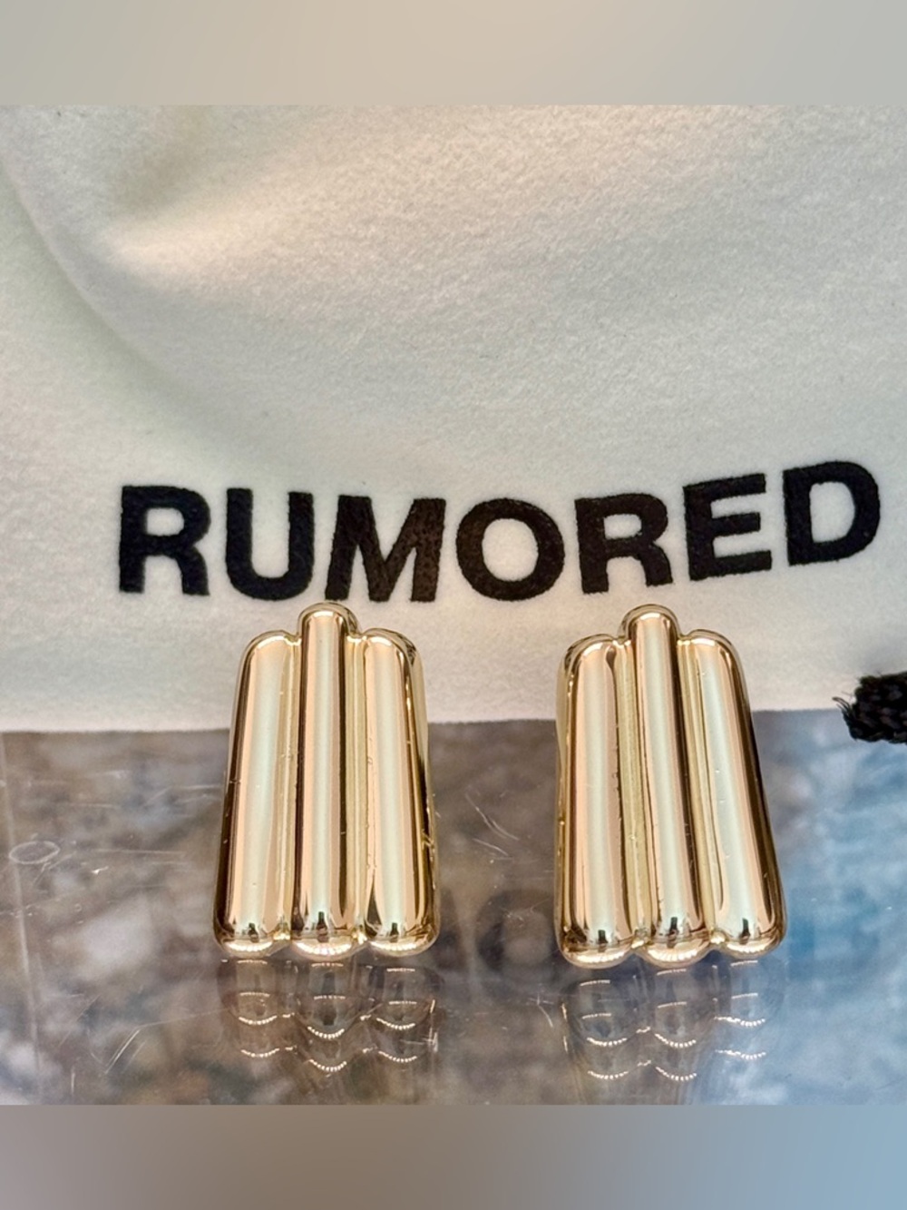 Rumored Roxanne Gold Statement Studs Earrings Vintage Inspired in Gift Pouch New